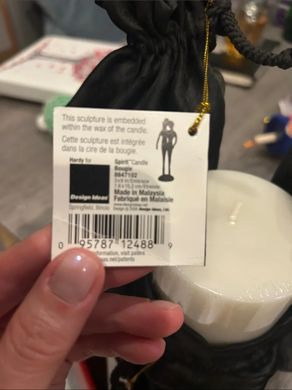 Spirit White Pillar Candle with Black Velvet Gift Pouches